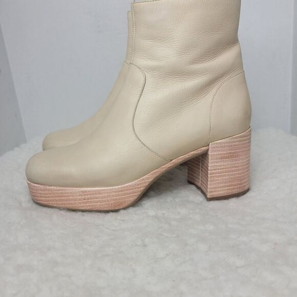 Anthropologie Women's Size 7.5 Platform Boots Bone Cream Block Heel Square Toe - Picture 3 of 9